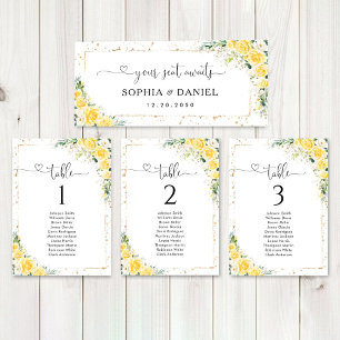 Elegantes gelbes Blumen-Hochzeitstisch-Schild