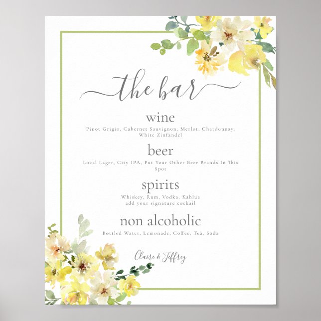 Elegantes, gelbes, blumengeschmücktes Green Weddin Poster (Vorne)