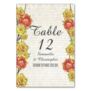 Elegantes gelbes Blumenland Hochzeit Tischnummer