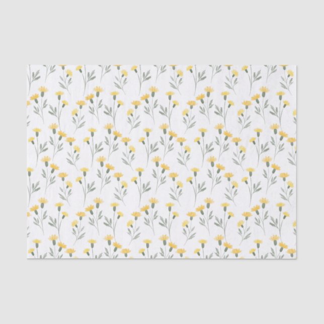 Elegantes gelbes Blumenmuster Seidenpapier (Vorderseite)
