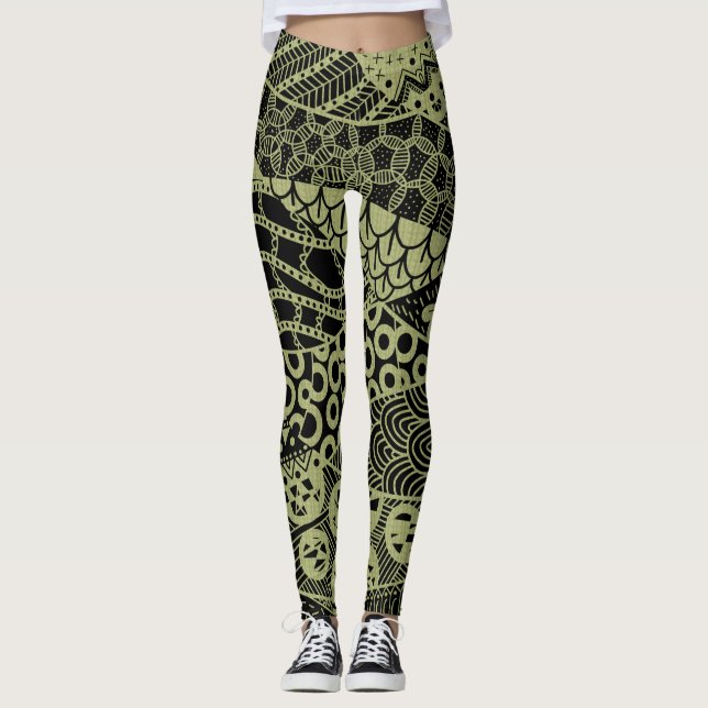 Elegantes gelbes geometrisches Abstraktes Tribal-M Leggings (Vorderseite)