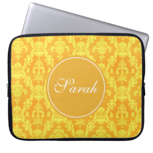 elegantes gelbes goldenes Damast-Monogramm-Grafik Laptopschutzhülle