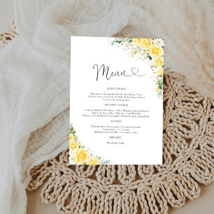 Elegantes gelbes Hochzeitsmenü Menükarte
