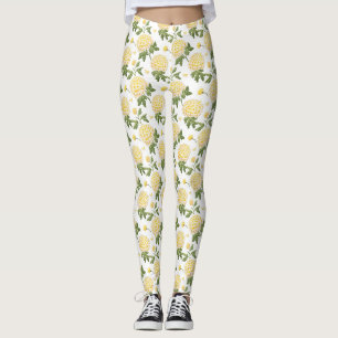 Elegantes, gelbes Hydragea-Flora-Schmetterlinge-Mu Leggings