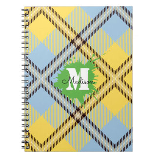 Elegantes, gelbes, Kariertes Tartan Monogram Scrip Notizblock