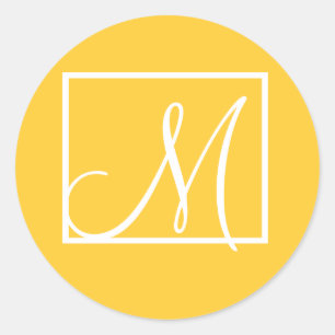 Elegantes Gelbes Monogramm-Einladungs-Etikett Runder Aufkleber