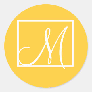 Elegantes Gelbes Monogramm-Einladungs-Etikett Runder Aufkleber
