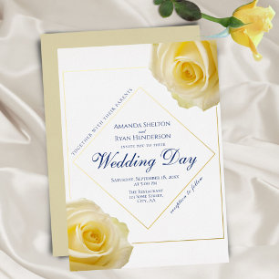 Elegantes Gelbes Rosenblumenhochzeit Gold Folieneinladung