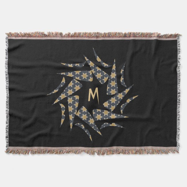 Elegantes Gelbes Star-Dreieck-Muster Monogramm Decke (Vorderseite)