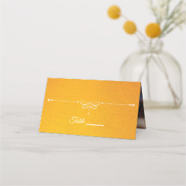 Elegantes, gelbes, texturiertes Monogramm-Hochzeit Platzkarte