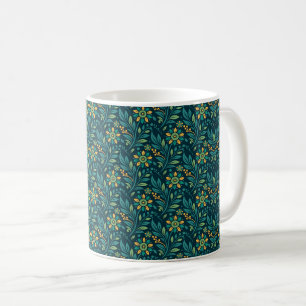 Elegantes gelbes und türkisfarbenes Blumenmuster-D Kaffeetasse