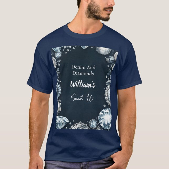Elegantes Gem Bling Denim und Diamonds Sweet 16 T-Shirt (Vorderseite)