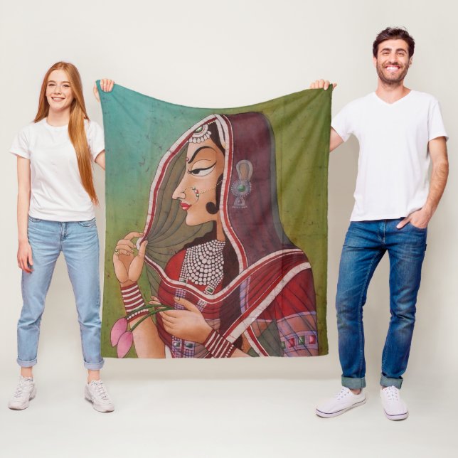 Elegantes Gemälde einer Frau in einem Sari-Sherpa- Fleecedecke (Beispiel)