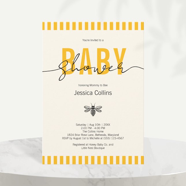 Elegantes Gender Neutral Mommy to Bee Baby Shower Einladung (Elegant Gender Neutral Mommy to Bee Baby Shower Invitation)