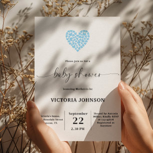 Elegantes Gentle Blue Heart Baby Shower Party Einladung