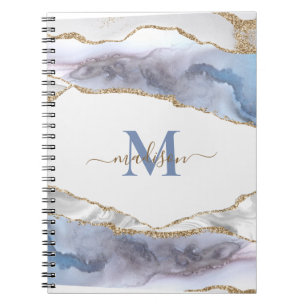 Elegantes Geode-Achat-monogrammiertes goldenes Gli Notizblock