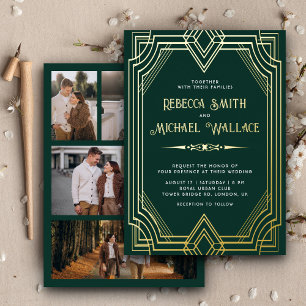 Elegantes geometrisches Art Deco Wedding Smaragd G Folieneinladung