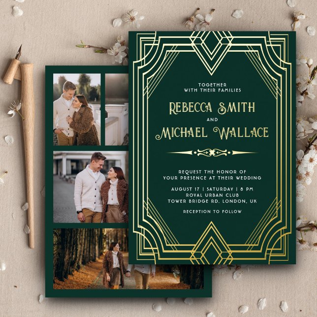 Elegantes geometrisches Art Deco Wedding Smaragd G Folieneinladung (Von Creator hochgeladen)