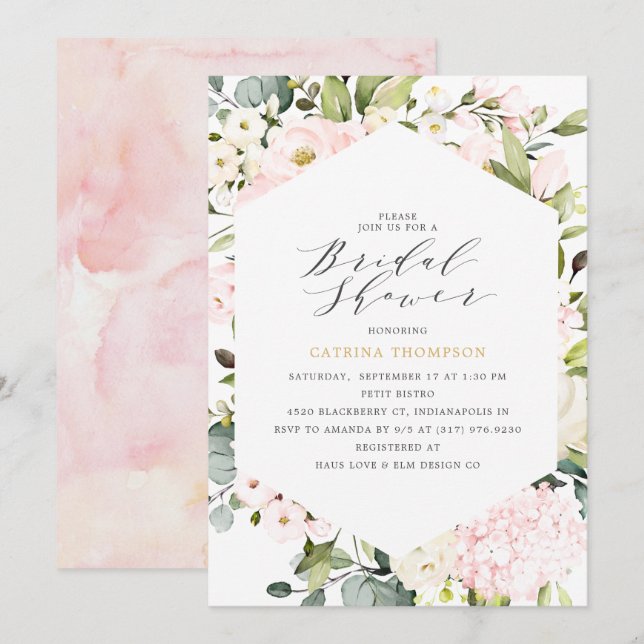 Elegantes geometrisches Blush-Brautparty Einladung (Vorne/Hinten)