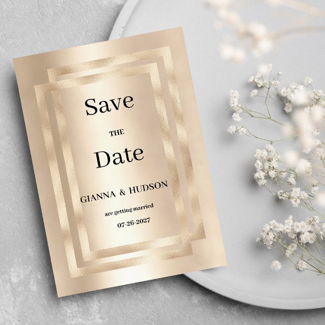 Elegantes geometrisches Champagnergold Save the Da Einladung (Elegant geometric champagne gold Save the Date )
