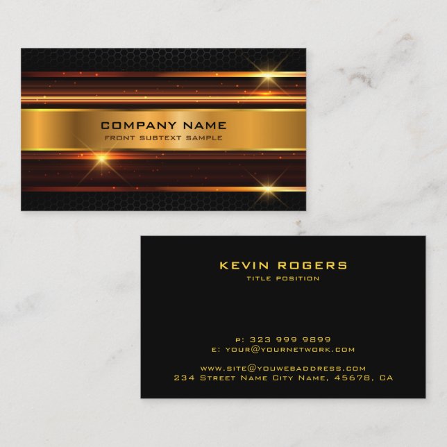 Elegantes geometrisches Design aus Schwarz und Gol Visitenkarte (Vorne/Hinten)