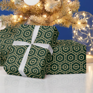 Elegantes geometrisches, dunkelkieferngrünes golde geschenkpapier