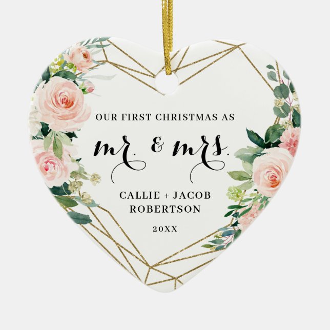 Elegantes geometrisches Erröten Blush Keramik Ornament (Vorne)