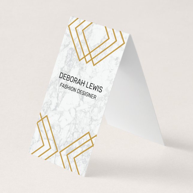 Elegantes geometrisches Gelb mit goldenen Linien | Visitenkarten (Vorderseite)