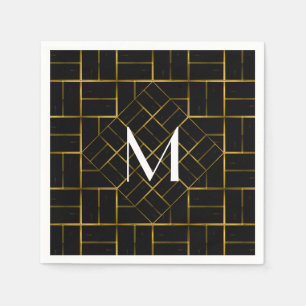 Elegantes geometrisches Gold Art Deco Muster Monog Serviette