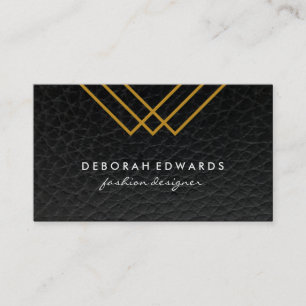 Elegantes geometrisches Gold Lines Einfaches Leder Visitenkarte