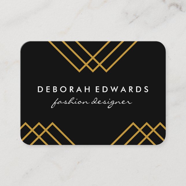 Elegantes geometrisches Gold Lines Simple Black Visitenkarte (Vorderseite)