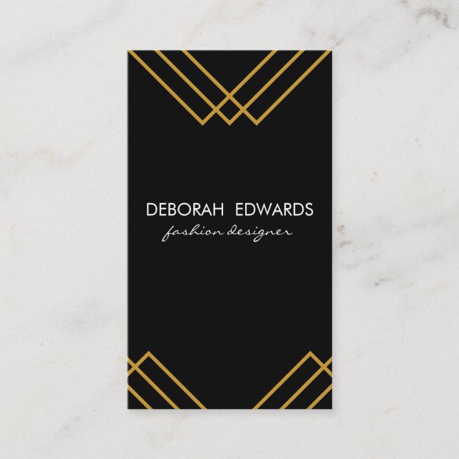 Elegantes geometrisches Gold Lines Simple Black Visitenkarte (Vorderseite)