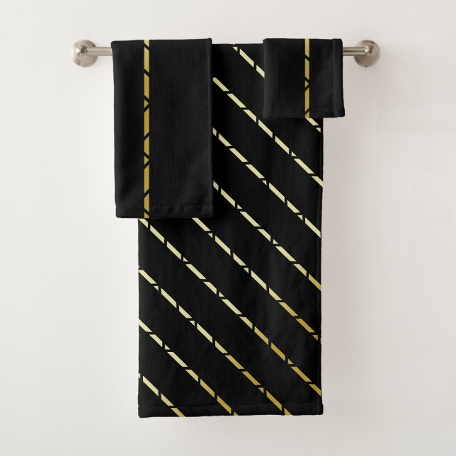 Elegantes geometrisches Goldenes Muster auf schwar Badhandtuch Set (Insitu)