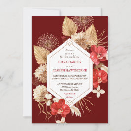 Elegantes geometrisches Goldrahmen Rote Orchideenh Einladung