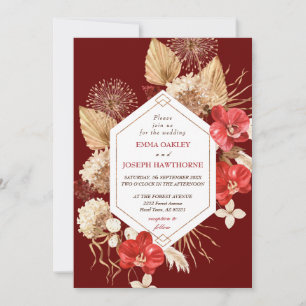 Elegantes geometrisches Goldrahmen Rote Orchideenh Einladung