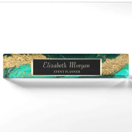 Elegantes geometrisches grünes Gold, Rahmen Namensplakette