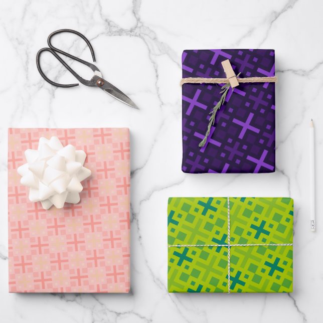 Elegantes geometrisches Kreuzrechteck-Muster Geschenkpapier Set (Vorderseite)