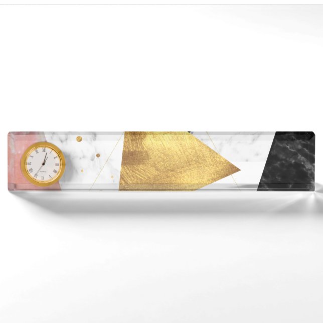 Elegantes geometrisches Marmor und Golddesign Namensplakette (Vorderseite)