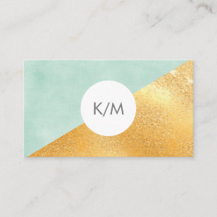 Elegantes geometrisches Mint Green & Gold Monogram Visitenkarte