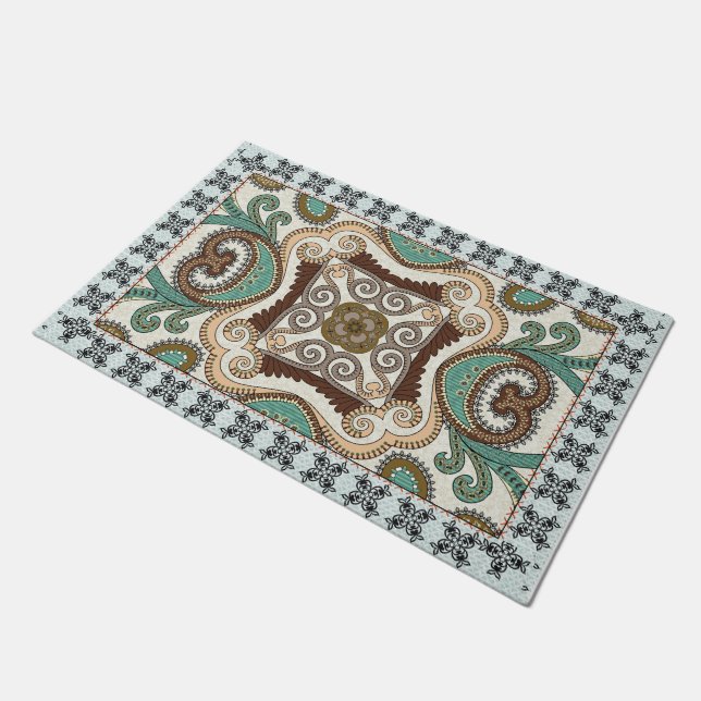 Elegantes geometrisches Mosaikmuster Fußmatte (Schrägansicht)