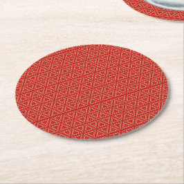 Elegantes geometrisches Muster aus Gold und Rot Runder Pappuntersetzer