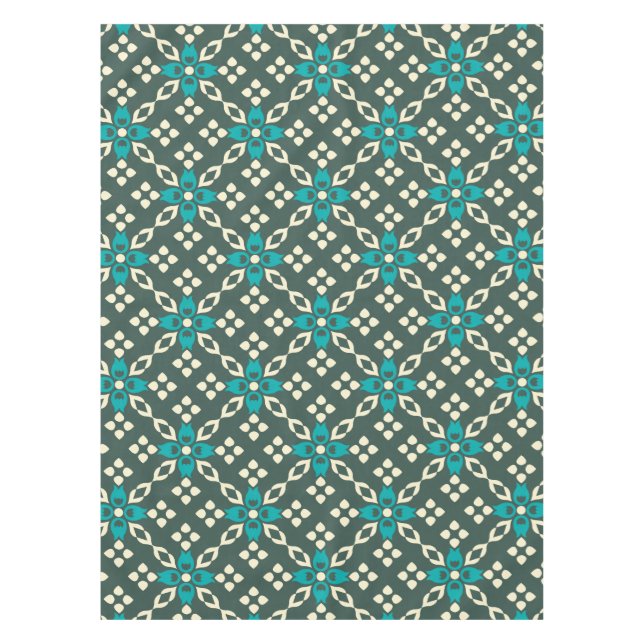 Elegantes geometrisches Muster im Vintagen und Aqu Tischdecke (Vorderseite)