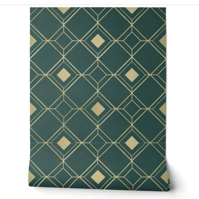 Elegantes geometrisches Muster in Grün und Gold Tapete (Abrollen)