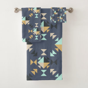 Elegantes geometrisches Muster in Mint, Gold und S Badhandtuch Set