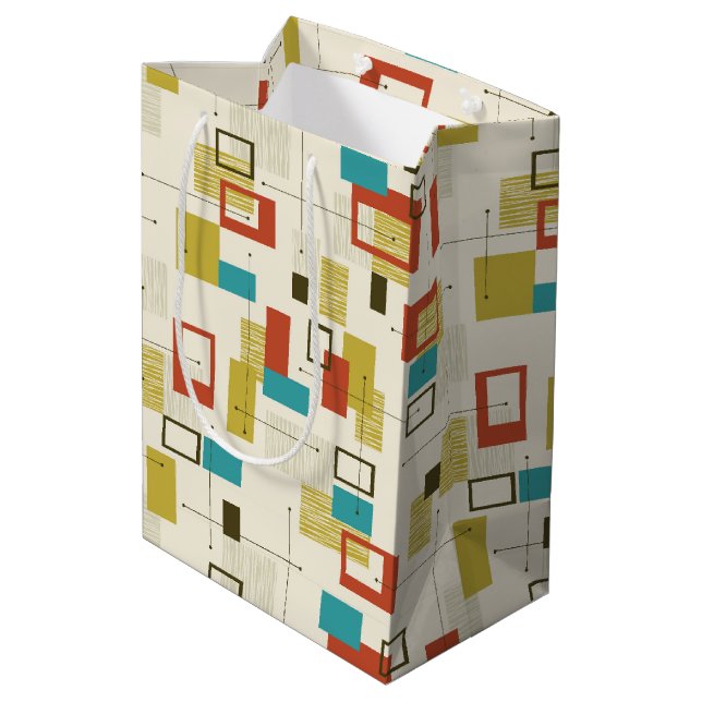 Elegantes geometrisches Muster Mitte des Jahrhunde Mittlere Geschenktüte (Rückseite Schrägansicht)