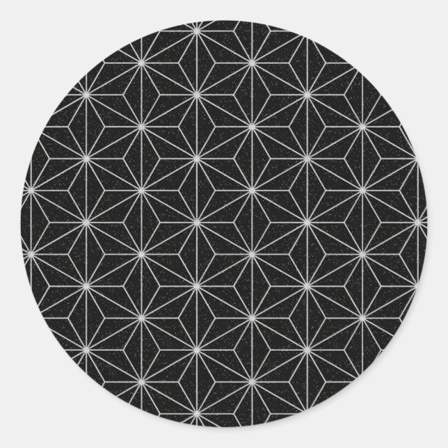 Elegantes geometrisches Muster - Silver & Black- Runder Aufkleber (Vorderseite)