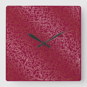 Elegantes geometrisches Rose Gold & Bordeaux Quadratische Wanduhr
