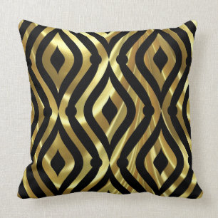 Elegantes geometrisches Schwarz-Gold-Muster Kissen