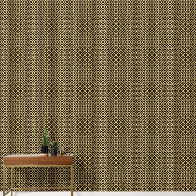 Elegantes geometrisches Schwarz-Gold-Muster Tapete (Korridor)