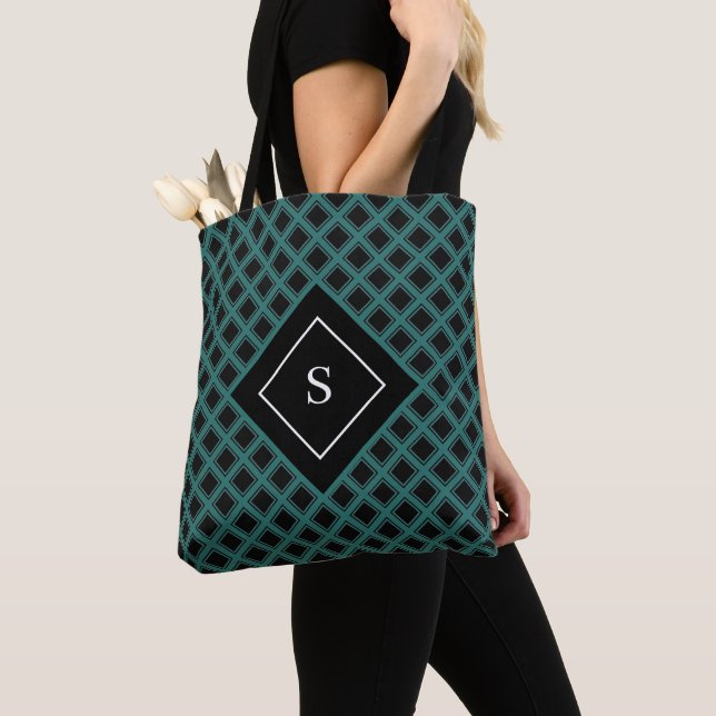 Elegantes geometrisches Schwarz und Grün mit Monog Tasche (Von Nahem)